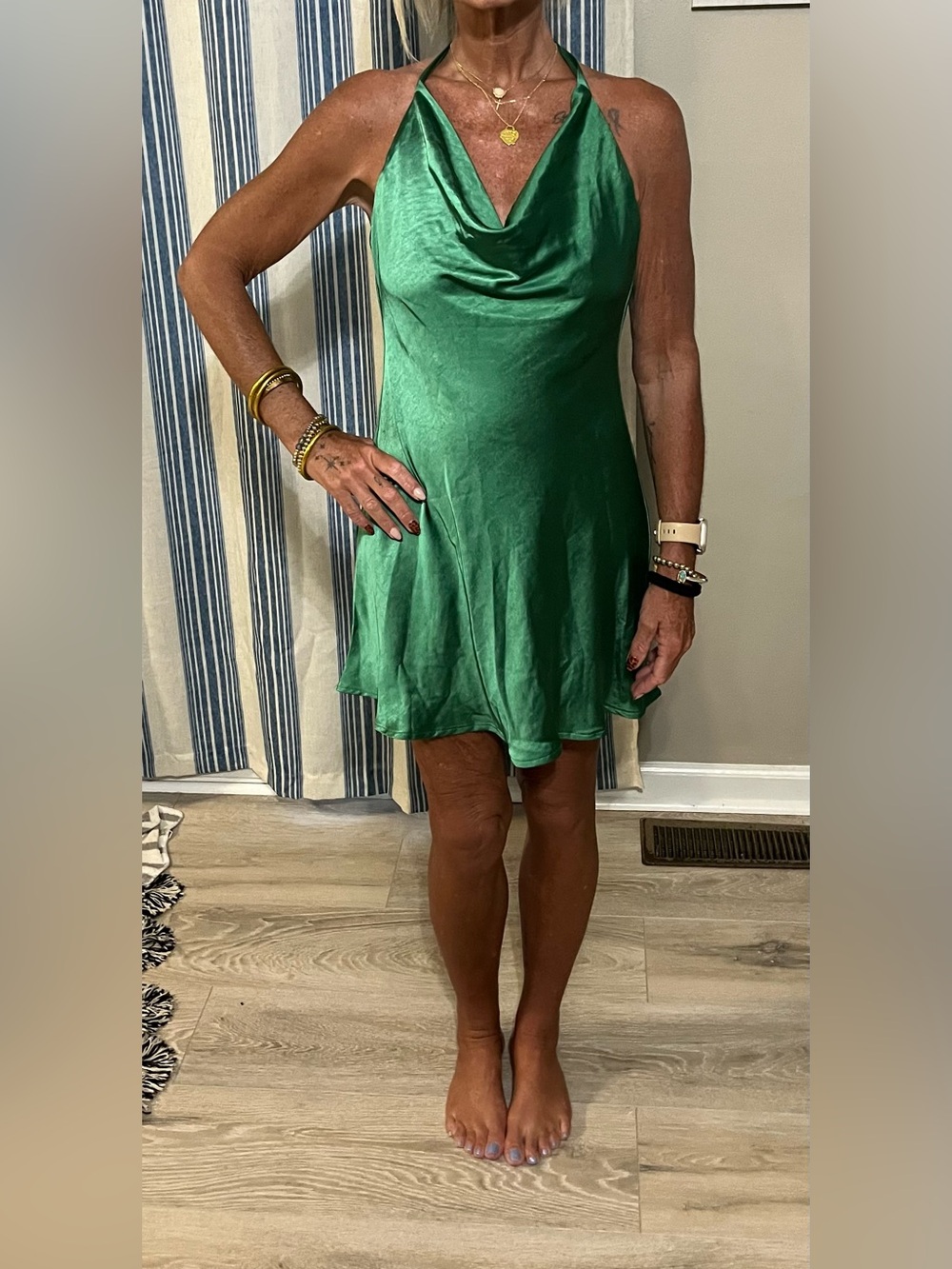 Altar'd State Emerald Green Satin Halter Slip Dress
